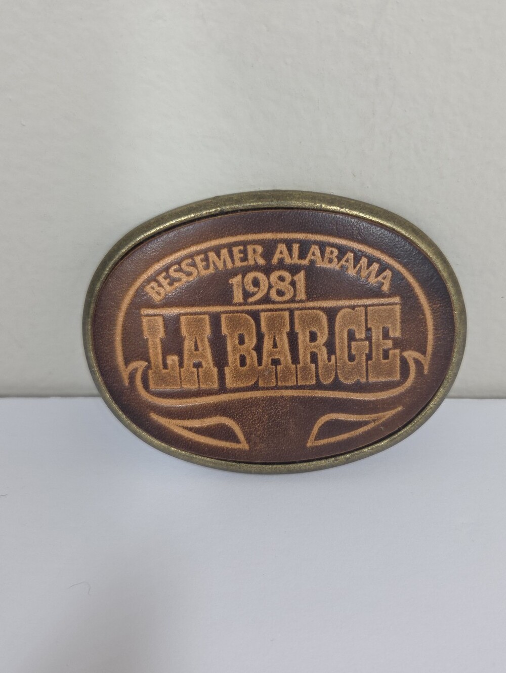 Vtg La Barge Bessemer Alabama Leather Brass Belt Buckle El Cid Western Rodeo